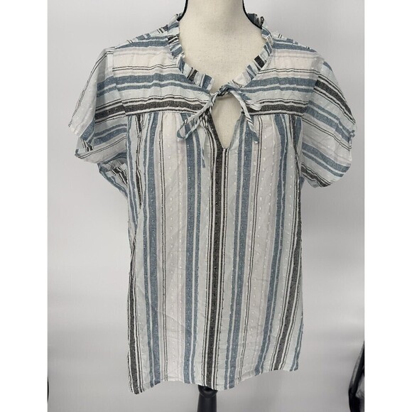 Bobeau Blouse Womens Size 3x Short Sleeve Top White/Blue Striped - Picture 2 of 13